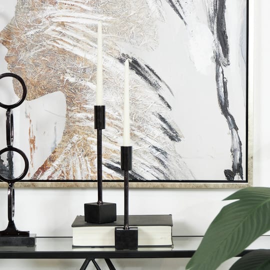 Black Aluminum Slim Candle Holder with Block Base Set